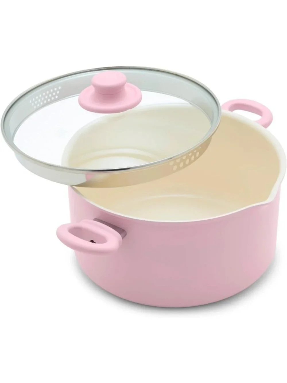 Ceramic Nonstick 6QT Stockpot with Glass Lid, PFAS-Free, Dishwasher Safe, Pink